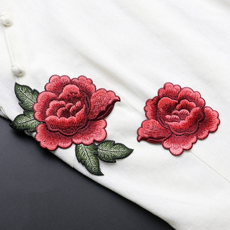 Ein Paar Zarte Gestickte Rote Blumenapplikationen, Vintage-Blumenpatch Für Kleidung Oder Kleid, Dekorative Stickereiapplikationen von DIYsharing