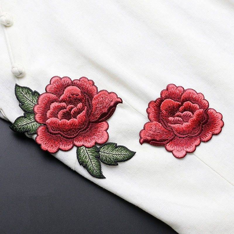 Ein Paar Zarte Gestickte Rote Blumenapplikationen, Vintage-Blumenpatch Für Kleidung Oder Kleid, Dekorative Stickereiapplikationen von DIYsharing