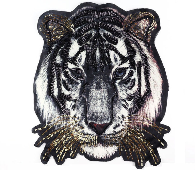 Gold Oder Silber Großer Tigerkopf Stickerei Pailletten Applikation Patch, Patch Zubehör Für Mantel, T-Shirt, Jeans Dekorative Applikationspatches von DIYsharing