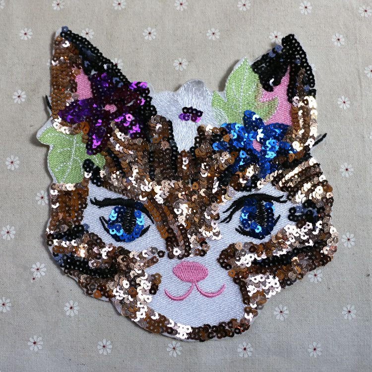 Katze Pailletten Applikation Patch, Paillette Patch Zubehör Für Mantel, T-Shirt, Kostüm Dekoration Patches von DIYsharing