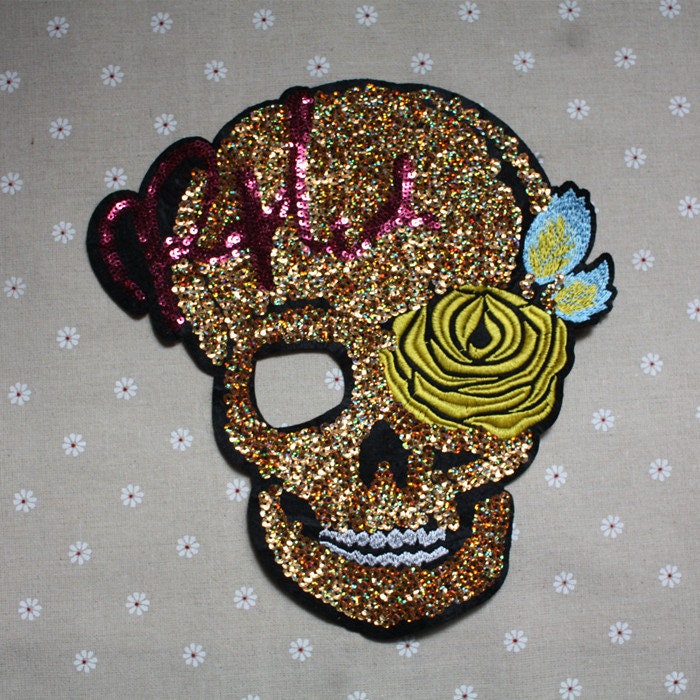 Schädel Pailletten Applikation Patch, Paillette Patch Zubehör Für Mantel, T-Shirt, Kostüm Dekorative von DIYsharing