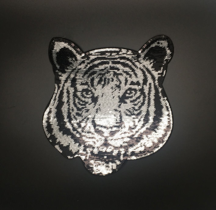 Silber Tiger Kopf Pailletten Applikation Patch, Paillette Patch Lieferungen Für Mantel, T-Shirt, Kostüm Dekorative Patches von DIYsharing