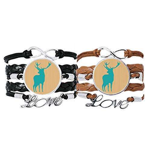 DIYthinker Armband mit Hirsch, Tier, Blau, Holzmaserung, Handschlaufe, Lederseil, Armband, Doppel-Set, Geschenk, Nicht zutreffend. von DIYthinker