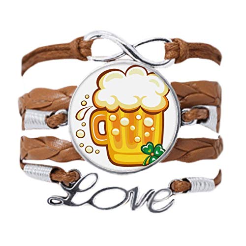 DIYthinker Kleeblatt gelbes Bier Irland St. Patrick's Day Armband Liebeskette Seil Ornament Armband Geschenk, 22,5 cm, Metall Leder, Nicht zutreffend. von DIYthinker