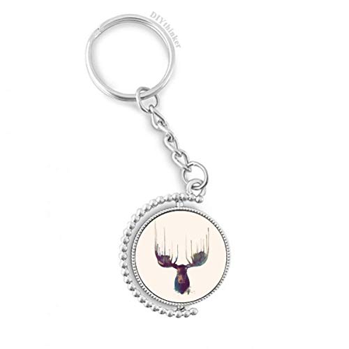 DIYthinker Rentier Tierkopf künstlerischen Effekt Bunte Drehbare Schlüsselanhänger Ringe 1.2 Zoll x 3.5 Zoll Mehrfarbig von DIYthinker