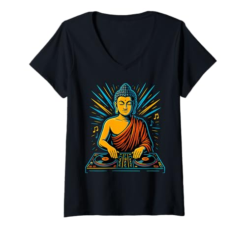 Damen Buddha-DJ T-Shirt mit V-Ausschnitt Damen Buddha-DJ T-Shirt mit V-Ausschnitt von DJ Buddha Music Vibes for Dance Lovers