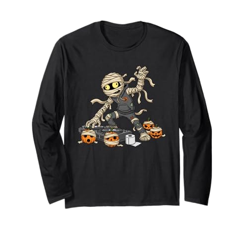 Lustiger DJ Mummy Kürbis Halloween Kinder Herren Damen Langarmshirt von DJ Lovers Cute Halloween Outfits for Boy Girl