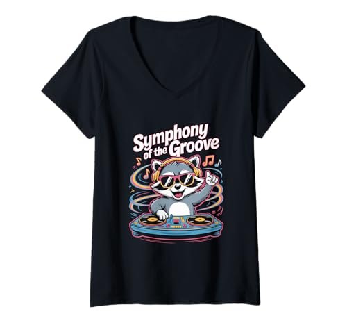 Damen Symphony Of The Groove DJ Tier Lustig T-Shirt mit V-Ausschnitt Damen Symphony Of The Groove DJ Tier Lustig T-Shirt mit V-Ausschnitt von DJ Tier Lustig Musik Tierfreund DJ