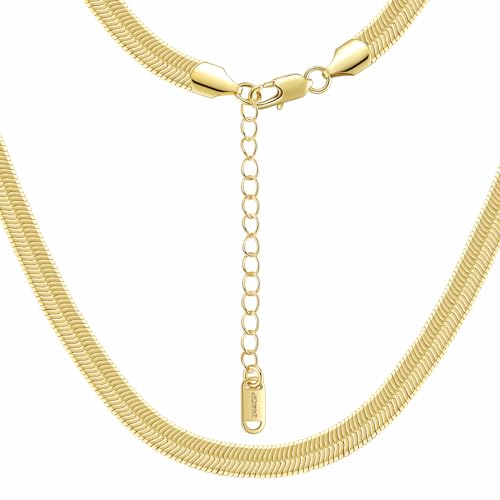 DJADEE Damen Kette Schlangenkette 999er Gold 24 Karat vergoldet, 38 cm + 6 cm verstellbar, 7 mm breit, wasserfest, nickelfrei, hypoallergen, hochglanzpoliert, Hellgold von DJADEE