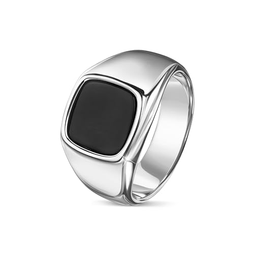 DJADEE Esther Herren Ring Silber Edelstahl Weißgold beschichtet, 18 Karat vergoldet, mit Onyx Stein schwarz, Wasserfest, Nickelfrei, Langlebig, Geschenk für Mann (19,1 mm Ø - 60) von DJADEE