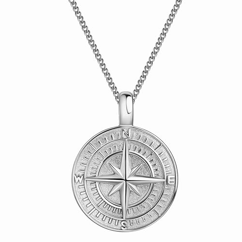 DJADEE Herren Anhänger mit Kette Stern Kompass silber 750er Weißgold vergoldet Star Compass Halskette Panzerkette 18 Karat gestempelt (60 cm) von DJADEE