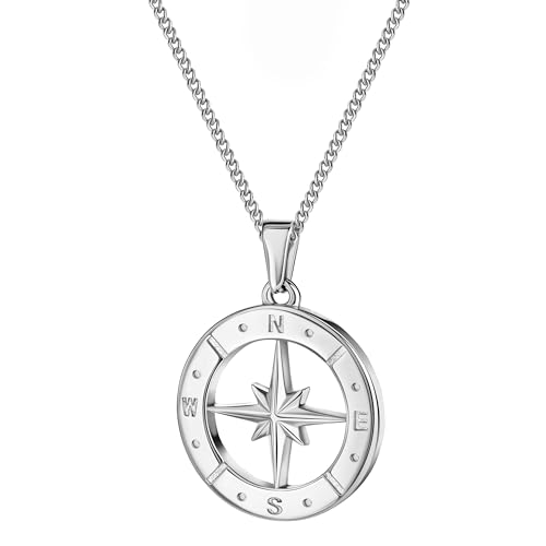 DJADEE Herren Anhänger mit Kette Stern Kompass silber 750er Weißgold vergoldet Star Compass Halskette Panzerkette 18 Karat gestempelt (60 cm) von DJADEE