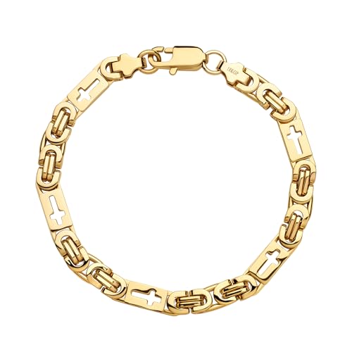 DJADEE Herren Armband Gold 750 vergoldet Edelstahl Wasserfest Hypoallergen 6 mm Byzantiner Königsarmband mit Kreuz 18 Karat gestempelt (Gold, 6 mm x 20 cm) von DJADEE