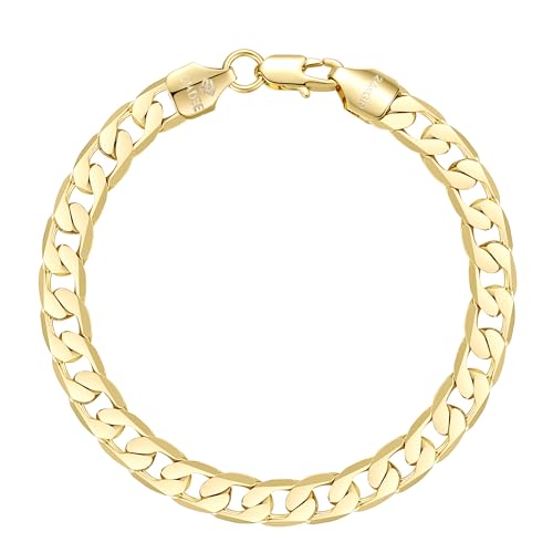 DJADEE Herren Armband Panzerarmband Gold 24 Karat vergoldet, wasserfest, 24 Karat gestempelt, Geschenk für Männer Jungen, Flaches Panzerarmband für Herren, 8 mm breit, 18-23 cm Länge (20) von DJADEE