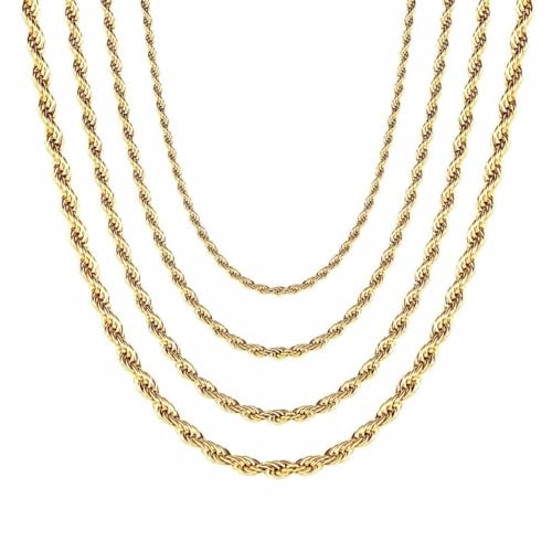 DJADEE Kette Gold vergoldet 24 Karat Damen Herren Kordelkette Wasserfest Twisted Halskette Geschenk für Frauen Männer Hellgold 24 Karat gestempelt (2 mm x 60 cm) von DJADEE