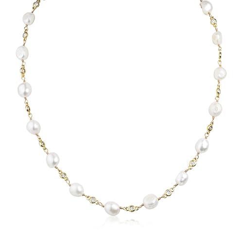 DJADEE Sweety Pearls Kette Gold vergoldet Damen Perlenkette Weiss 24 Karat Wasserfest Länge verstellbar Boho Meer Strand Goldkette Süßwasserperlen weiße Perlen UVP: 35€ von DJADEE