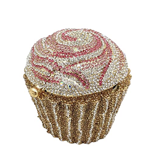 DJBM Niedliche Cupcake-Strass-Clutch, Diamant-Kristall-Geldbörse, Abendtaschen für Frauen, Party, Hochzeit, Cocktail, Abschlussball, Pink von DJBM