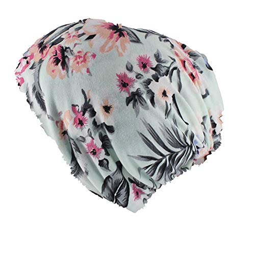 DJC Chemo-Kopfbedeckung, Beanie-Mütze, Blumenmuster, weiche Baumwolle, Stretch, multifunktional, 9-in-1 Kopfbedeckung Gr. Einheitsgröße, mint von DJC