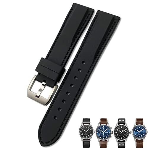 DJDLFA 20 mm, 21 mm, 22 mm, Gummi-Silikon-Armband für IWC Pilot Mark 18 Watch, Sportarmband, Schwarz / Blau, 20 mm, Achat von DJDLFA