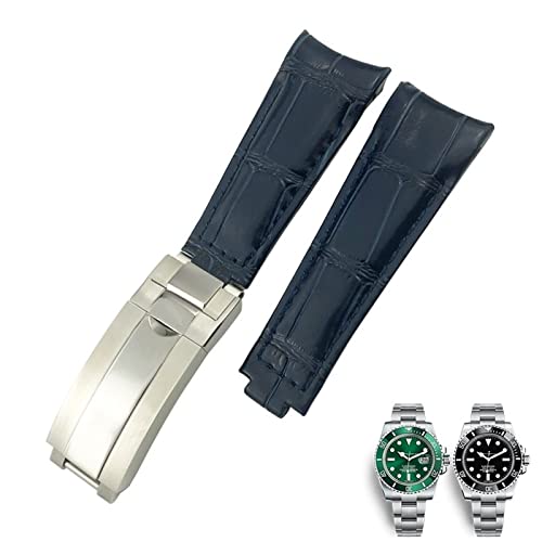 DJDLFA 20 mm Uhrenarmband mit gebogenem Ende, Lederarmband, passend für Rolex 116610 Submariner Oyster GMT Daytona Slide Lock Schnalle Rindsleder Armbänder, 20mm-Black Buckle, Achat von DJDLFA