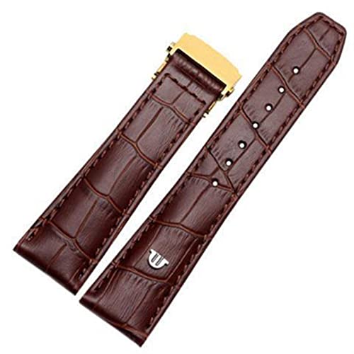 DJDLFA Armband für Maurice Lacroix Eliros, erste Schicht Kalbsleder, 20 mm, 22 mm, mit Faltschließe, schwarzbraunes Rindslederband, 22 mm, Achat von DJDLFA