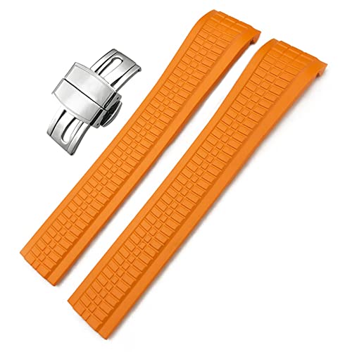 DJDLFA Farbenfrohes fluoröses Gummi-Uhrenarmband für Patek Philippe 5164A 5167A Aquanaut-Serie, Schmetterlingsschnalle, 21 mm Silikon-Uhrenarmband (Farbe: Orange, Größe: ohne Schnalle) von DJDLFA