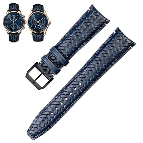 DJDLFA Gewebtes Rindsleder-Armband für IWC IW344205 Portugiesischer Chronograph Pilot Portofino, Faltschnalle, 22 mm, 20 mm, Blau / Schwarz, 20 mm, Achat von DJDLFA