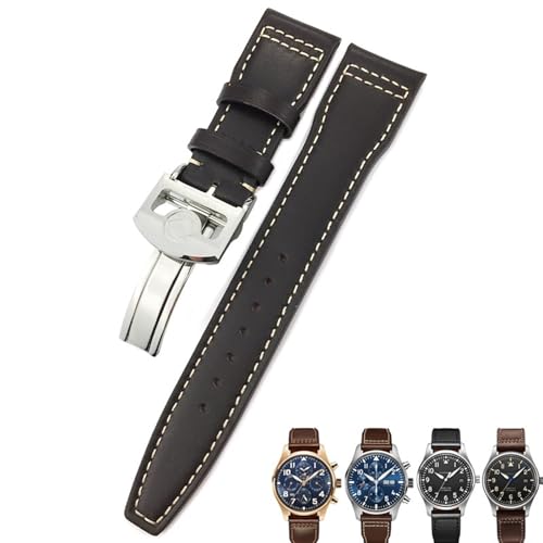 DJDLFA Lederarmband, 20 mm, 21 mm, 22 mm, passend für IWC Big Pilot Spitfir Mark 18 Portfino, Kalbsleder, Schwarz, 21 mm, Achat von DJDLFA