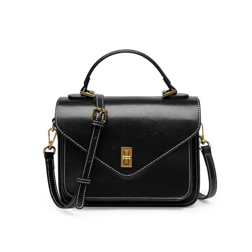 DJDLFA Schultertaschen für Damen, echtes Rindsleder, Retro-Stil, kleine Tragetasche, Damen-Umhängetasche, klassische Umhängetasche, Schwarz , 23-17-9cm DJDLFA Schultertaschen für Damen, echtes Rindsleder, Retro-Stil, kleine Tragetasche, Damen-Umhängetasche, klassische Umhängetasche, Schwarz , 23-17-9cm von DJDLFA