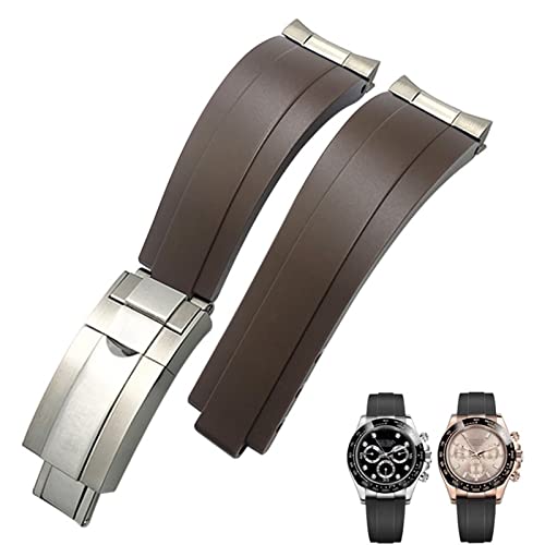 DJDLFA Silikon-Armband mit kurzer Schnalle, 20 mm, 21 mm, passend für Rolex Daytona Submariner Role Oysterflex Yacht Master, 20 mm, Achat von DJDLFA