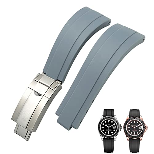 DJDLFA Silikon-Armband mit kurzer Schnalle, 20 mm, 21 mm, passend für Rolex Daytona Submariner Role Oysterflex Yacht Master, 20 mm, Achat von DJDLFA