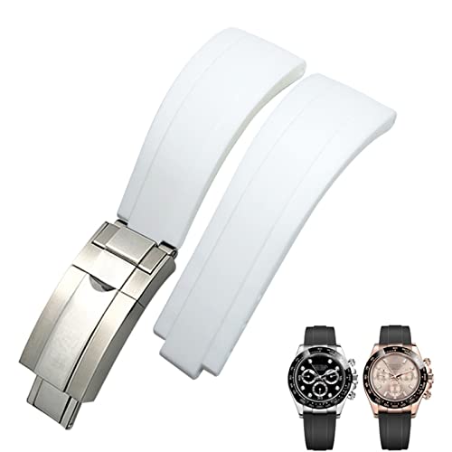 DJDLFA Silikon-Armband mit kurzer Schnalle, 20 mm, 21 mm, passend für Rolex Daytona Submariner Role Oysterflex Yacht Master, 21 mm, Achat von DJDLFA