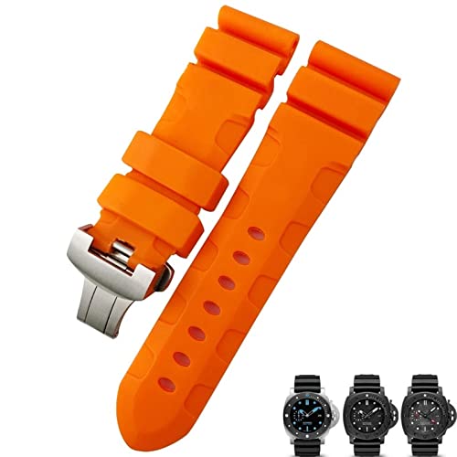 DJDLFA Uhrenarmband aus Naturgummi, 26 mm, für Panerai Tauchleuchte PAM, schwarz, blau, rot, orange, Schmetterlingsverschluss (Farbe: orangefarbener Schmetterling, Größe: 26 mm S B) von DJDLFA