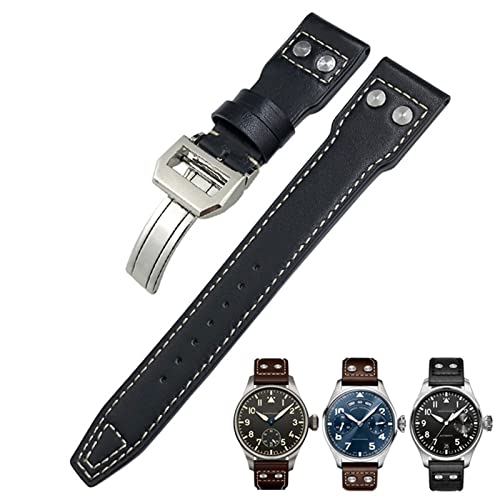 DJDLFA Uhrenarmband aus echtem Leder, 20 mm, für IWC Big Pilot Watch Mark 18 Spitfire Top Gun, Hamilton Rindsleder, weiches Uhrenarmband, Black Buckle, Achat von DJDLFA