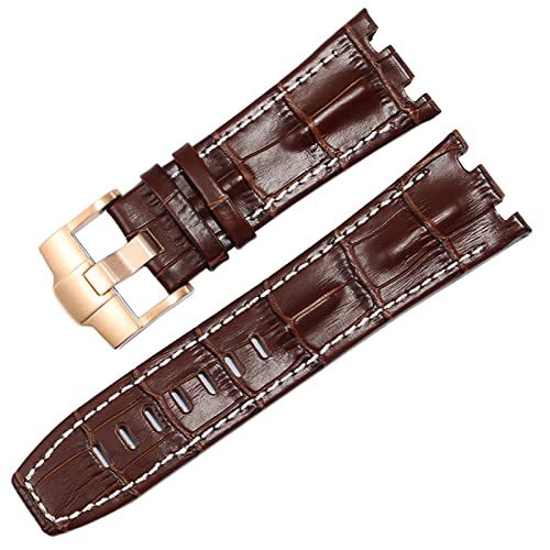 DJDLFA Uhrenarmband aus echtem Leder für AP 15703 Royal Oak Offshore-Serie, 28 mm Krokodil-Uhrenarmbänder, 28mm, Achat von DJDLFA