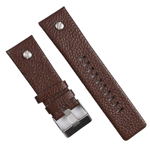 DJDLFA Uhrenarmband aus echtem Leder für Diesel, 22, 24, 26, 28 mm, mit Litschi-Struktur, Schwarz / Braun, 24 mm, Achat von DJDLFA