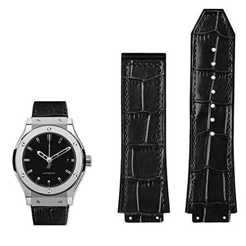 DJDLFA Uhrenarmband aus echtem Leder für Hublot Big Bang Serie, Rindsleder, Herren-Armband mit Werkzeug, Zubehör, Schwarz/Braun, 26 x 19 mm, 26mm-19mm, Achat von DJDLFA