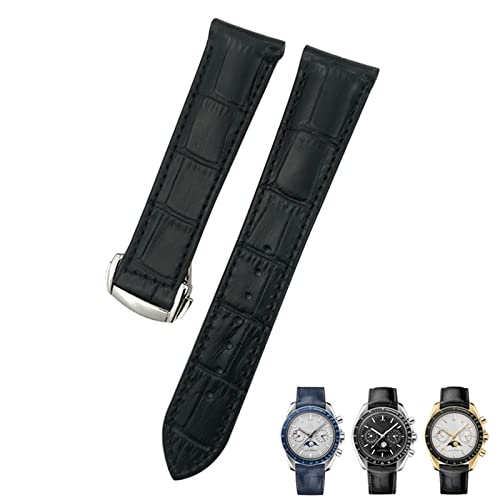 DJDLFA Uhrenarmband aus gebogenem Rindsleder, 19 mm, 20 mm, 21 mm, passend für Omega Speedmaster Seamaster 300 AT150 Sxwatch Uhrenarmband, 19 mm, Achat von DJDLFA