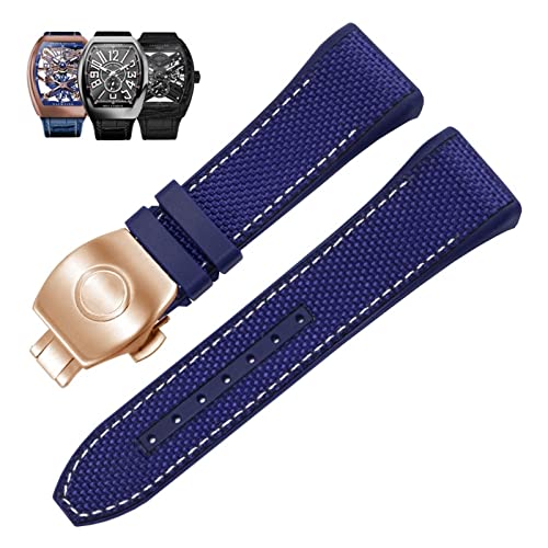 DJDLFA Uhrenarmband für Franck Muller V45 Serie, 28 mm, Nylon, Echtleder, Silikon, Schwarz / Blau, 28mm, Achat von DJDLFA