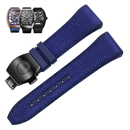 DJDLFA Uhrenarmband für Franck Muller V45 Serie, 28 mm, Nylon, Echtleder, Silikon, Schwarz / Blau, 28mm, Achat von DJDLFA