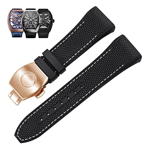 DJDLFA Uhrenarmband für Franck Muller V45 Serie, 28 mm, Nylon, Echtleder, Silikon, Schwarz / Blau, 28mm, Achat von DJDLFA