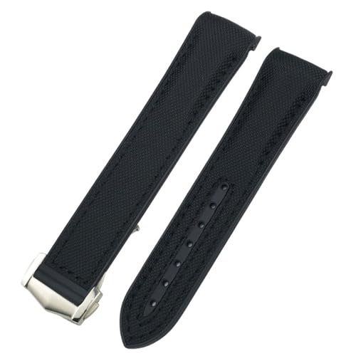 DJDLFA Uhrenarmband für Omega Seamaster 300 Planet Ocean AT150, 21 mm, 22 mm, gebogenes Ende, blau-rotes Gewebe, hochdichtes Nylon-Gummi-Armband, 19 mm, 20 mm, 20 mm, Achat von DJDLFA