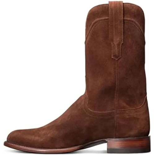DJFOG Herren-Cowboystiefel, Vintage-Slip-on-Stiefel mit mittlerer Wade, Stickerei, geteiltes Muster, spitzer Zehenbereich, Blockabsatz, rutschfeste Patchwork-Lederstiefel,Braun,45 EU DJFOG Herren-Cowboystiefel, Vintage-Slip-on-Stiefel mit mittlerer Wade, Stickerei, geteiltes Muster, spitzer Zehenbereich, Blockabsatz, rutschfeste Patchwork-Lederstiefel,Braun,45 EU von DJFOG
