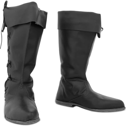 DJFOG Herren Mittelalterliche Ritterstiefel Vintage Ritter Pirat Hohe Stiefel PU-Leder Cowboystiefel, Halloween Cosplay Kostümzubehör,Schwarz,44 EU von DJFOG