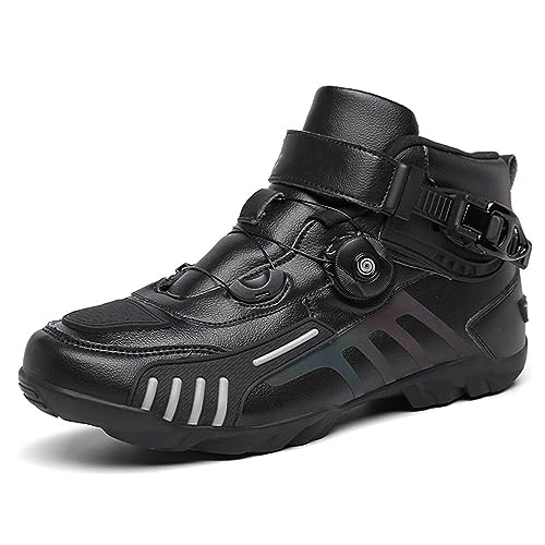 DJFOG Herren Motorradschuhe Schwarz Motocross Kurze Stiefeletten Wasserdichtes Leder, Motorrad-Offroad-Schuhe Rennsportstiefel,Schwarz,43 EU von DJFOG