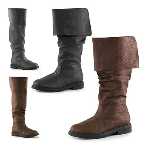 DJFOG Herren-Westernstiefel, mittelalterliche Piratenstiefel, Gothic-Stiefel für Männer und Frauen, die die Wade ziehen, flache Jazz-Stiefel, Ritterstiefel,Braun,38 EU von DJFOG