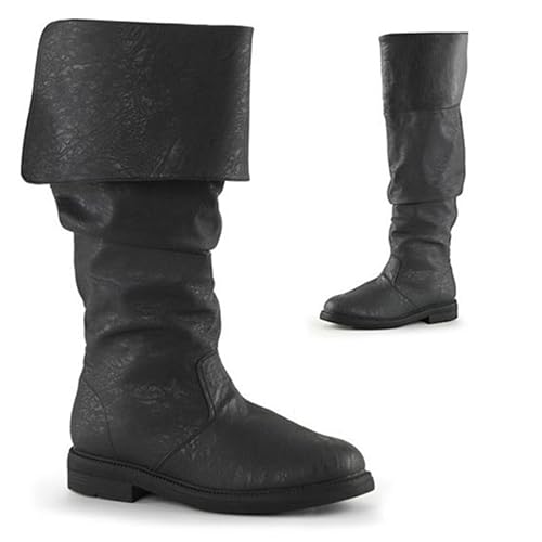 DJFOG Herren-Westernstiefel, mittelalterliche Piratenstiefel, Gothic-Stiefel für Männer und Frauen, die die Wade ziehen, flache Jazz-Stiefel, Ritterstiefel,Schwarz,39 EU von DJFOG