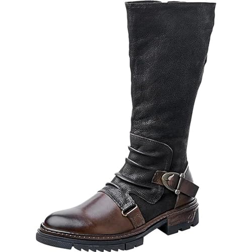 DJFOG Kniehohe Herrenstiefel, mittelalterliche Lederschuhe, Gothic-Retro-Reitstiefel mit Metallschnalle, Ritter- und Krieger-Schuhe in Mehreren Größen,Braun,43 EU von DJFOG
