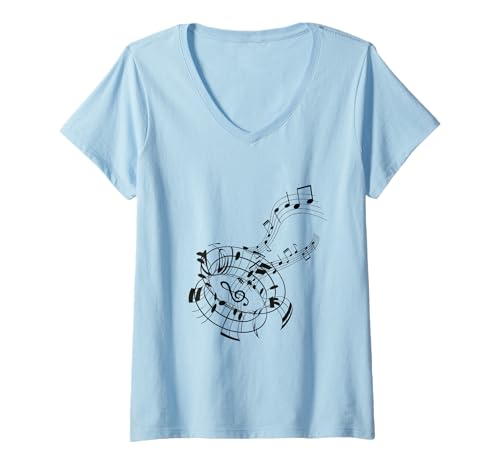 Damen Musiknoten Musik Musiker Notenschlüssel Noten T-Shirt mit V-Ausschnitt von DJFoerster Design