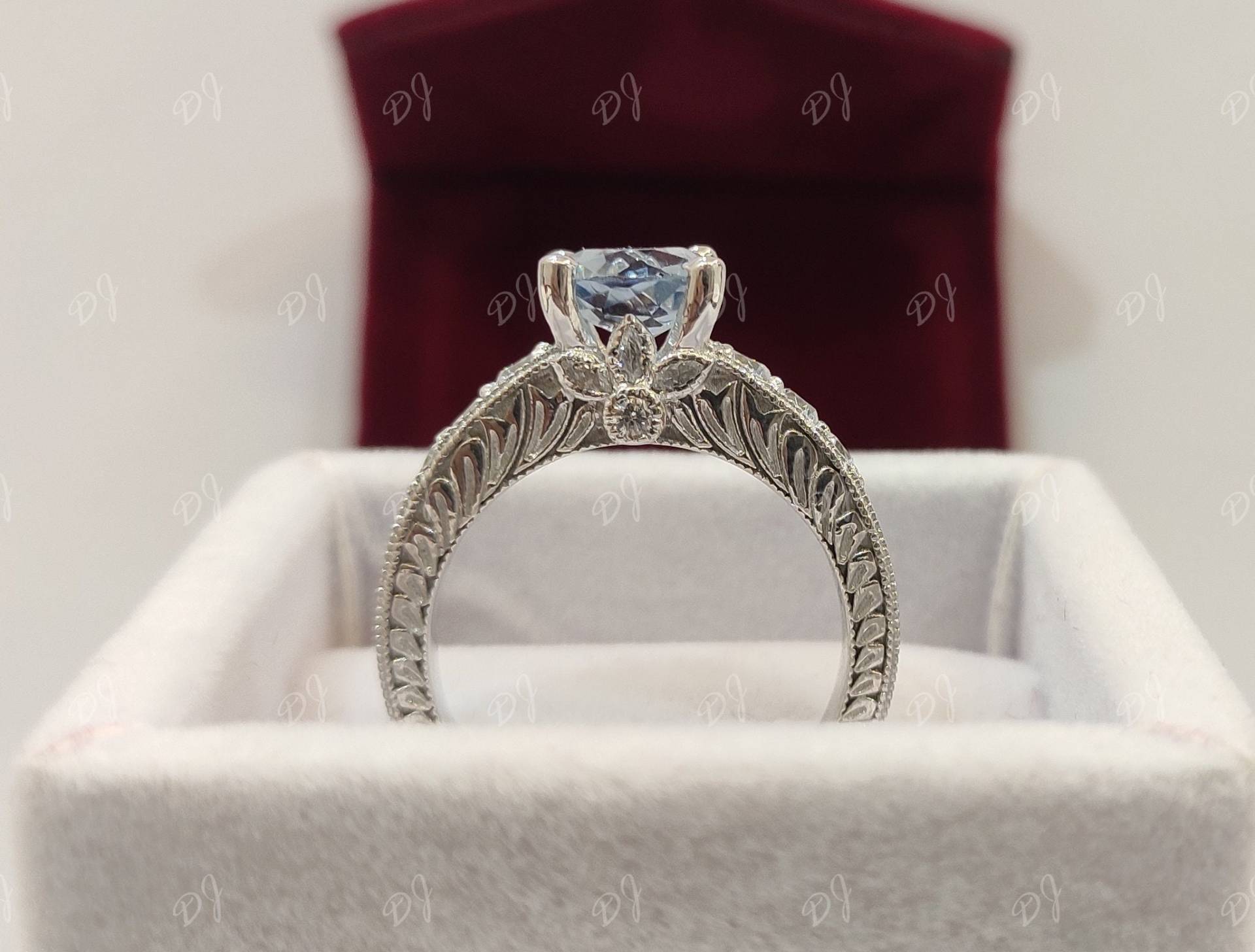 Aquamarin Vintage Ring, 2.0 Ct Rund Geschliffener Ring Aus 925 Sterling Silber, Art Deco Ring, Ringe Für Frauen, Geschenke von DJJEWEL925